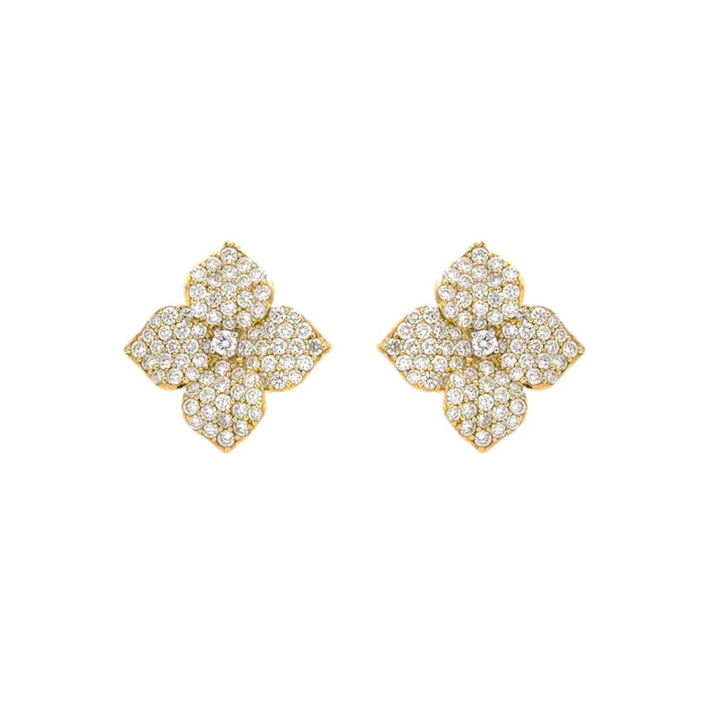 Piranesi 18k Yellow Gold Fiore Small White Diamond Flower Earrings